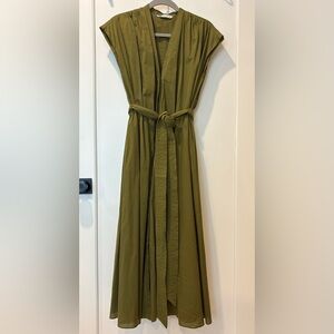 Zara Olive Green Wrap Maxi Dress with Tie Waist